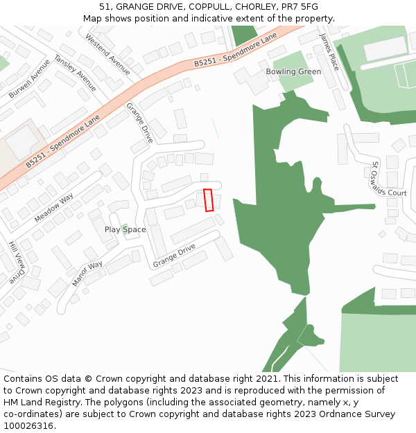 51, GRANGE DRIVE, COPPULL, CHORLEY, PR7 5FG: Location map and indicative extent of plot