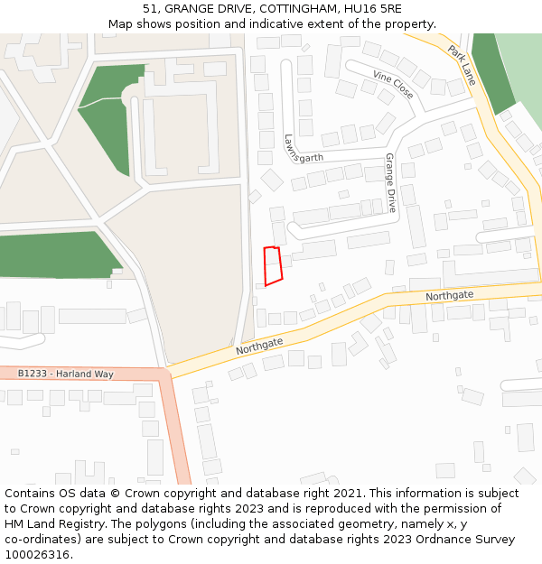 51, GRANGE DRIVE, COTTINGHAM, HU16 5RE: Location map and indicative extent of plot