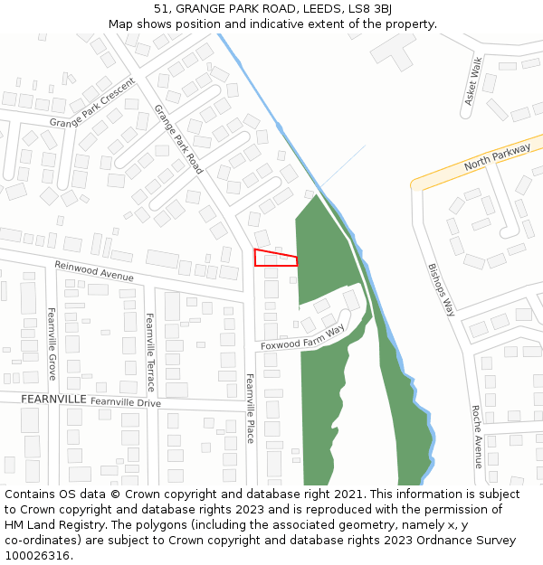 51, GRANGE PARK ROAD, LEEDS, LS8 3BJ: Location map and indicative extent of plot