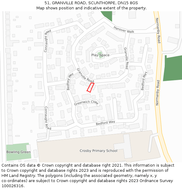 51, GRANVILLE ROAD, SCUNTHORPE, DN15 8GS: Location map and indicative extent of plot