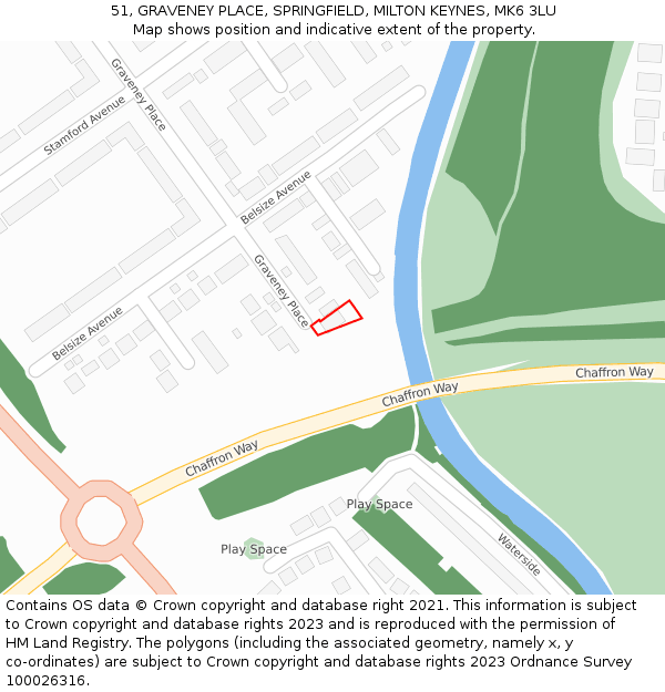 51, GRAVENEY PLACE, SPRINGFIELD, MILTON KEYNES, MK6 3LU: Location map and indicative extent of plot