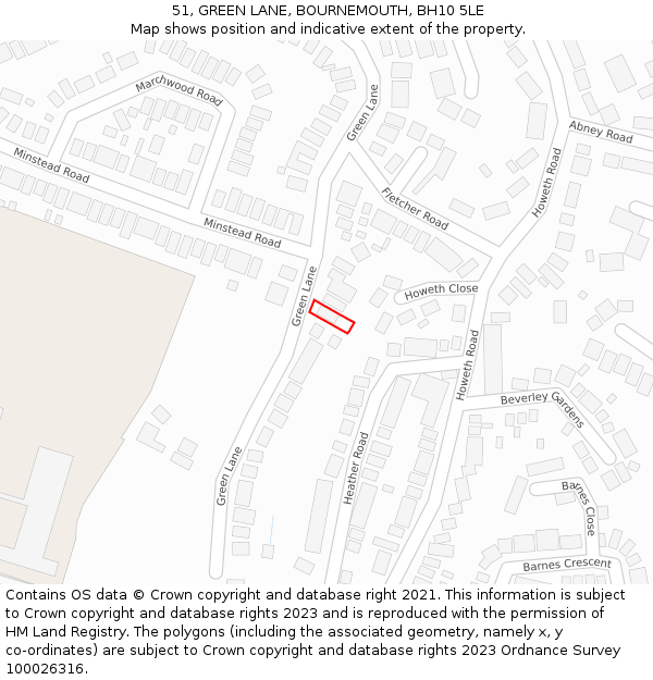 51, GREEN LANE, BOURNEMOUTH, BH10 5LE: Location map and indicative extent of plot