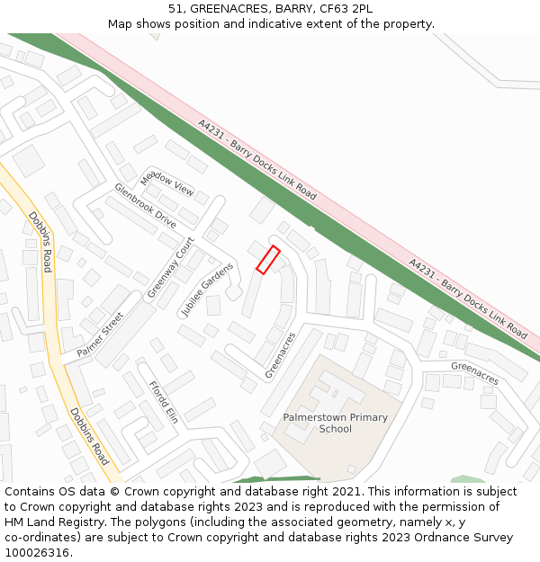 51, GREENACRES, BARRY, CF63 2PL: Location map and indicative extent of plot