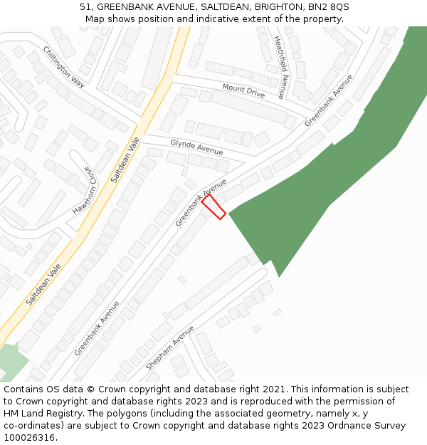 51, GREENBANK AVENUE, SALTDEAN, BRIGHTON, BN2 8QS: Location map and indicative extent of plot