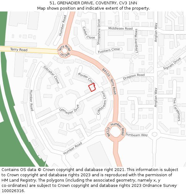 51, GRENADIER DRIVE, COVENTRY, CV3 1NN: Location map and indicative extent of plot