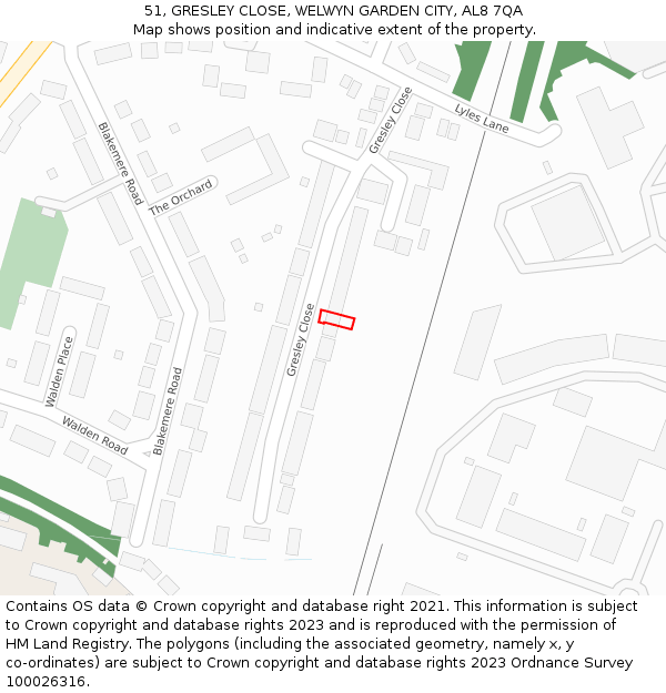 51, GRESLEY CLOSE, WELWYN GARDEN CITY, AL8 7QA: Location map and indicative extent of plot
