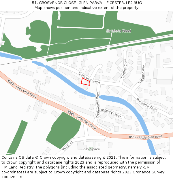 51, GROSVENOR CLOSE, GLEN PARVA, LEICESTER, LE2 9UG: Location map and indicative extent of plot