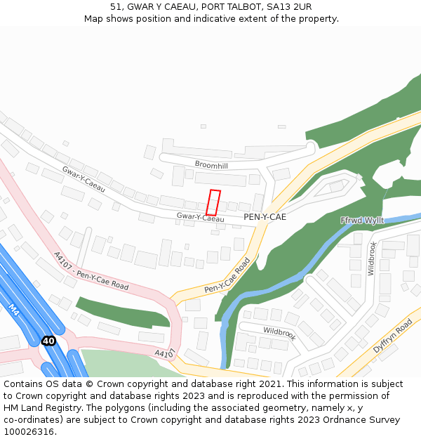 51, GWAR Y CAEAU, PORT TALBOT, SA13 2UR: Location map and indicative extent of plot