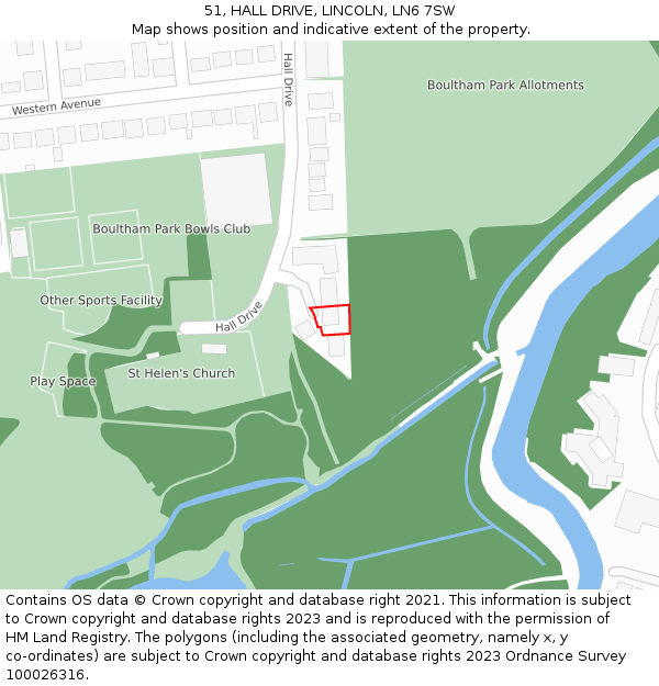 51, HALL DRIVE, LINCOLN, LN6 7SW: Location map and indicative extent of plot