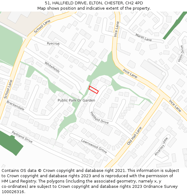 51, HALLFIELD DRIVE, ELTON, CHESTER, CH2 4PD: Location map and indicative extent of plot