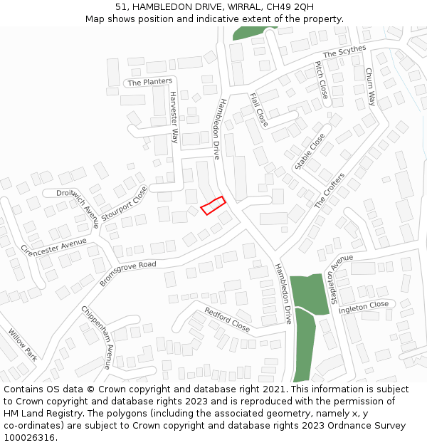 51, HAMBLEDON DRIVE, WIRRAL, CH49 2QH: Location map and indicative extent of plot