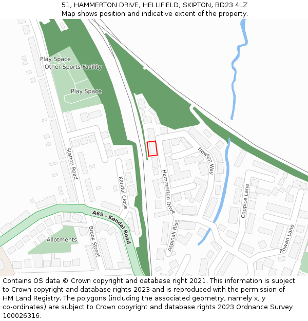 51, HAMMERTON DRIVE, HELLIFIELD, SKIPTON, BD23 4LZ: Location map and indicative extent of plot