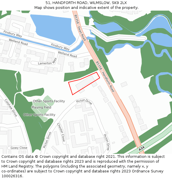 51, HANDFORTH ROAD, WILMSLOW, SK9 2LX: Location map and indicative extent of plot