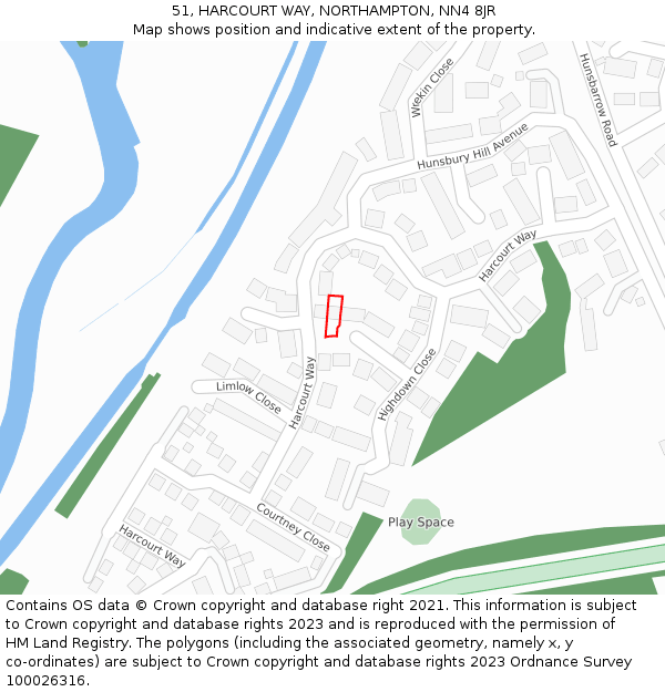 51, HARCOURT WAY, NORTHAMPTON, NN4 8JR: Location map and indicative extent of plot