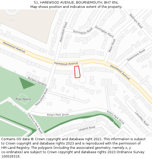 51, HAREWOOD AVENUE, BOURNEMOUTH, BH7 6NL: Location map and indicative extent of plot