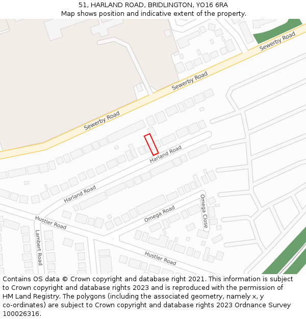 51, HARLAND ROAD, BRIDLINGTON, YO16 6RA: Location map and indicative extent of plot