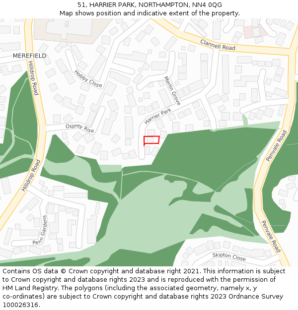 51, HARRIER PARK, NORTHAMPTON, NN4 0QG: Location map and indicative extent of plot