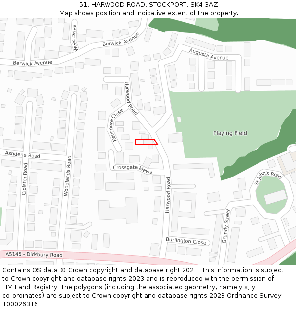 51, HARWOOD ROAD, STOCKPORT, SK4 3AZ: Location map and indicative extent of plot