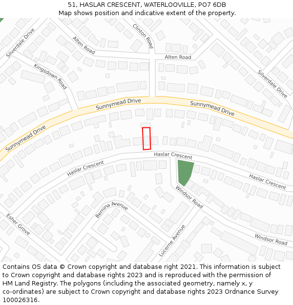 51, HASLAR CRESCENT, WATERLOOVILLE, PO7 6DB: Location map and indicative extent of plot
