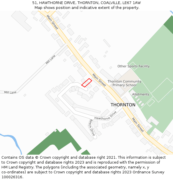 51, HAWTHORNE DRIVE, THORNTON, COALVILLE, LE67 1AW: Location map and indicative extent of plot