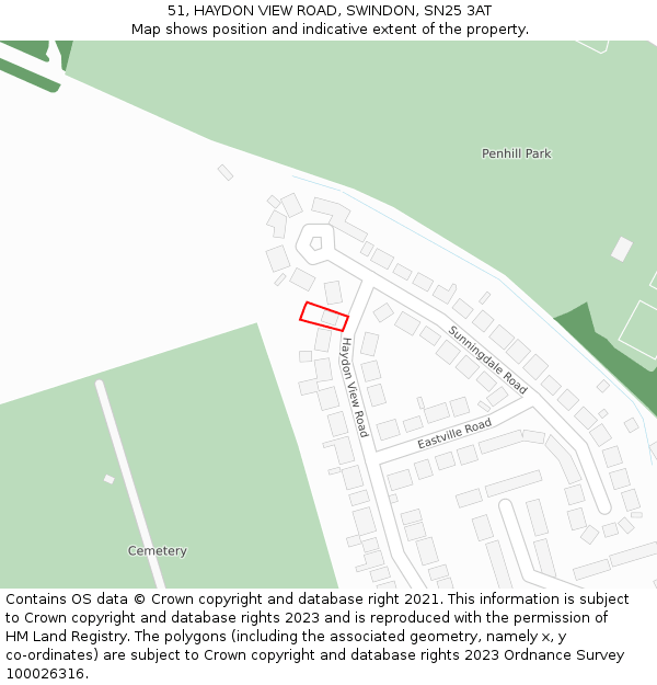 51, HAYDON VIEW ROAD, SWINDON, SN25 3AT: Location map and indicative extent of plot