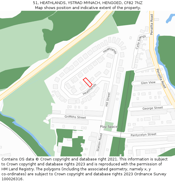 51, HEATHLANDS, YSTRAD MYNACH, HENGOED, CF82 7NZ: Location map and indicative extent of plot