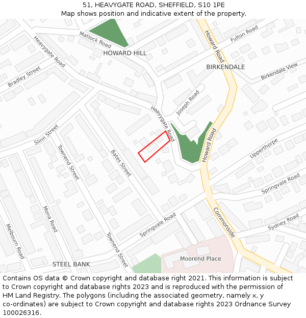 51, HEAVYGATE ROAD, SHEFFIELD, S10 1PE: Location map and indicative extent of plot