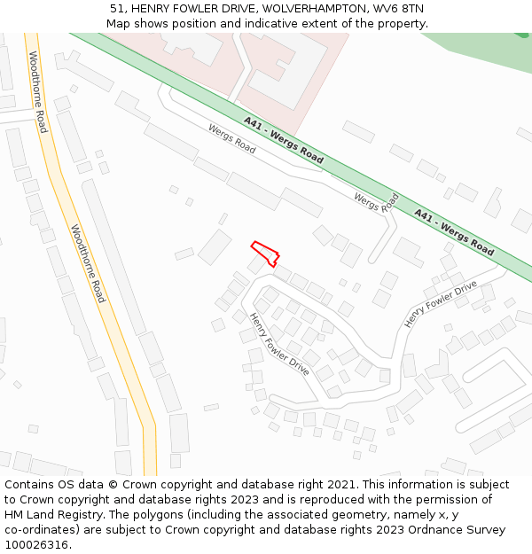 51, HENRY FOWLER DRIVE, WOLVERHAMPTON, WV6 8TN: Location map and indicative extent of plot