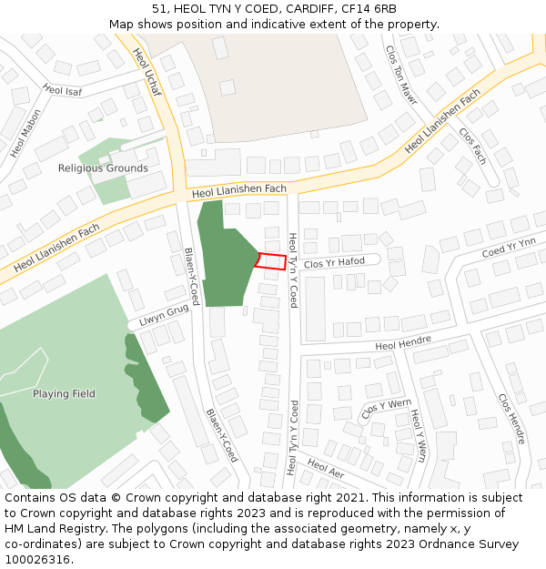 51, HEOL TYN Y COED, CARDIFF, CF14 6RB: Location map and indicative extent of plot
