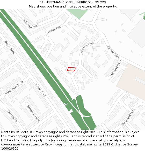 51, HERDMAN CLOSE, LIVERPOOL, L25 2XS: Location map and indicative extent of plot