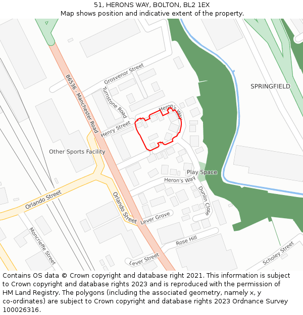 51, HERONS WAY, BOLTON, BL2 1EX: Location map and indicative extent of plot