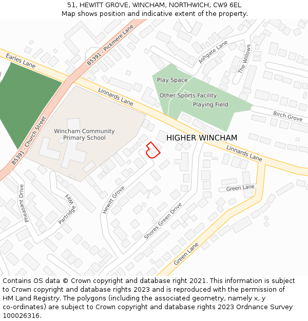 51, HEWITT GROVE, WINCHAM, NORTHWICH, CW9 6EL: Location map and indicative extent of plot