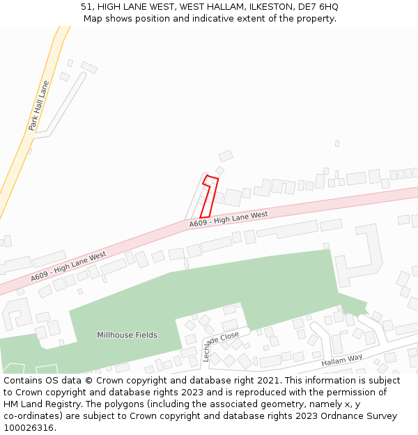 51, HIGH LANE WEST, WEST HALLAM, ILKESTON, DE7 6HQ: Location map and indicative extent of plot