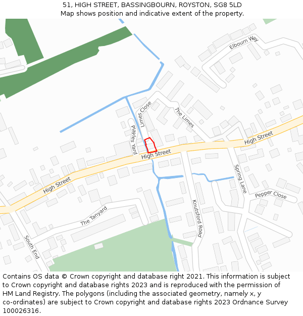 51, HIGH STREET, BASSINGBOURN, ROYSTON, SG8 5LD: Location map and indicative extent of plot