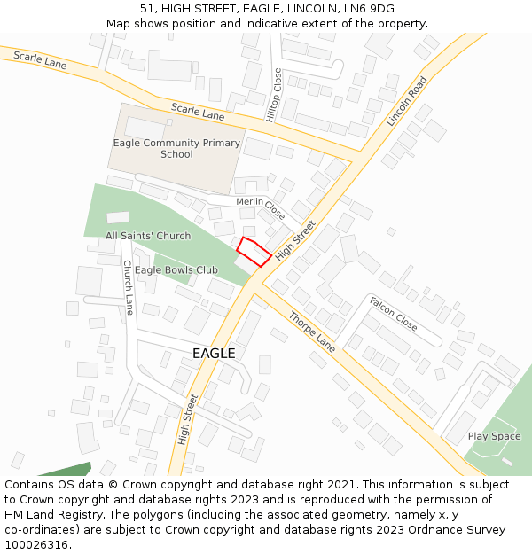 51, HIGH STREET, EAGLE, LINCOLN, LN6 9DG: Location map and indicative extent of plot