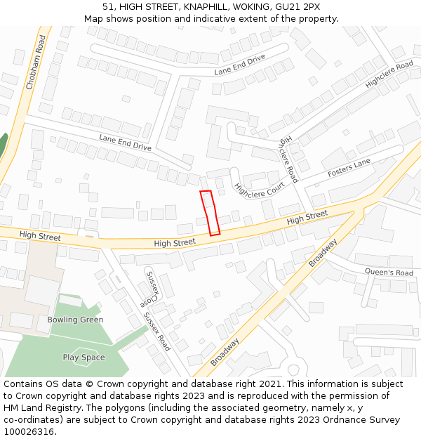 51, HIGH STREET, KNAPHILL, WOKING, GU21 2PX: Location map and indicative extent of plot