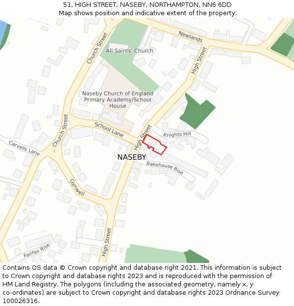 51, HIGH STREET, NASEBY, NORTHAMPTON, NN6 6DD: Location map and indicative extent of plot