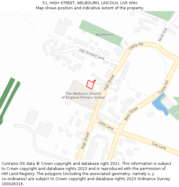 51, HIGH STREET, WELBOURN, LINCOLN, LN5 0NH: Location map and indicative extent of plot