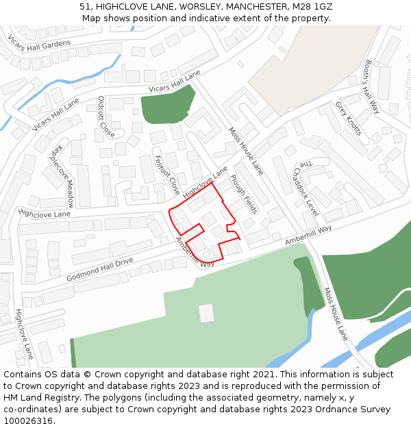 51, HIGHCLOVE LANE, WORSLEY, MANCHESTER, M28 1GZ: Location map and indicative extent of plot