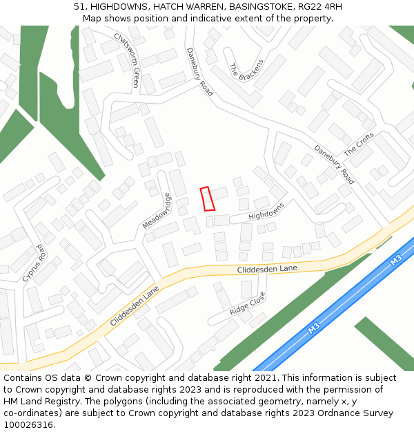 51, HIGHDOWNS, HATCH WARREN, BASINGSTOKE, RG22 4RH: Location map and indicative extent of plot