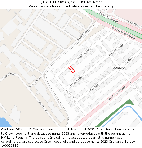 51, HIGHFIELD ROAD, NOTTINGHAM, NG7 2JE: Location map and indicative extent of plot