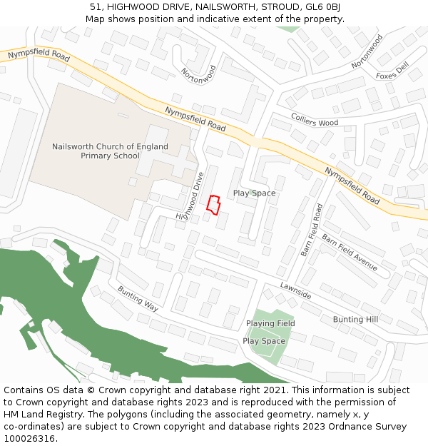 51, HIGHWOOD DRIVE, NAILSWORTH, STROUD, GL6 0BJ: Location map and indicative extent of plot