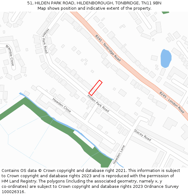 51, HILDEN PARK ROAD, HILDENBOROUGH, TONBRIDGE, TN11 9BN: Location map and indicative extent of plot