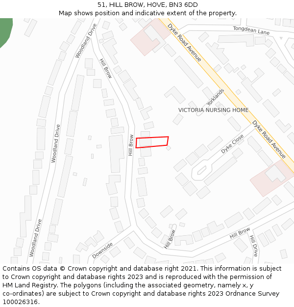 51, HILL BROW, HOVE, BN3 6DD: Location map and indicative extent of plot