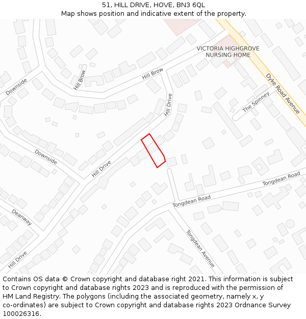 51, HILL DRIVE, HOVE, BN3 6QL: Location map and indicative extent of plot