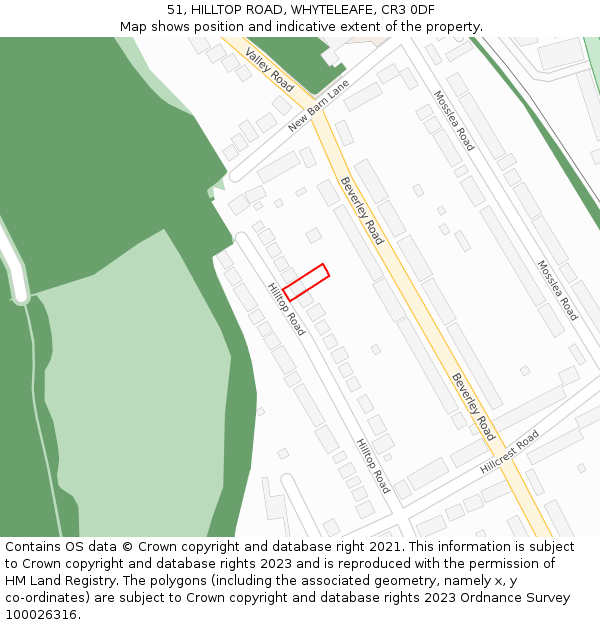 51, HILLTOP ROAD, WHYTELEAFE, CR3 0DF: Location map and indicative extent of plot