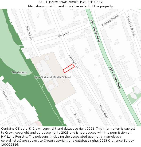 51, HILLVIEW ROAD, WORTHING, BN14 0BX: Location map and indicative extent of plot