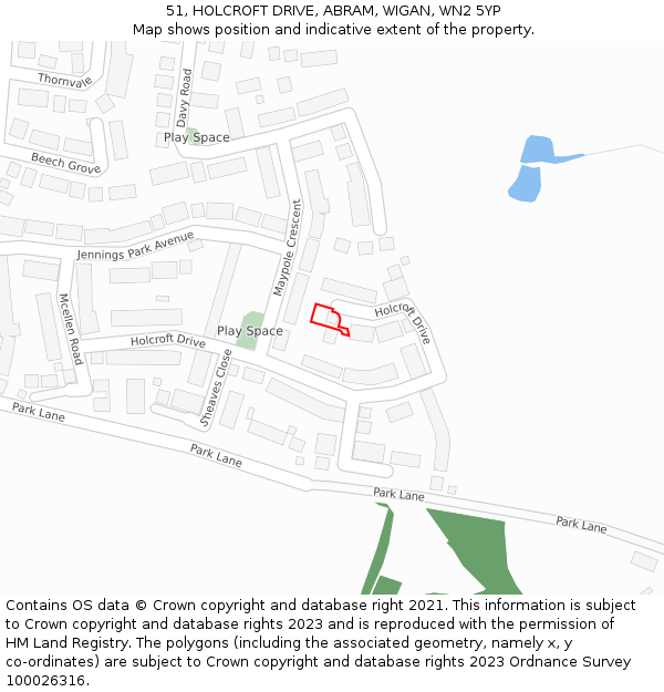 51, HOLCROFT DRIVE, ABRAM, WIGAN, WN2 5YP: Location map and indicative extent of plot