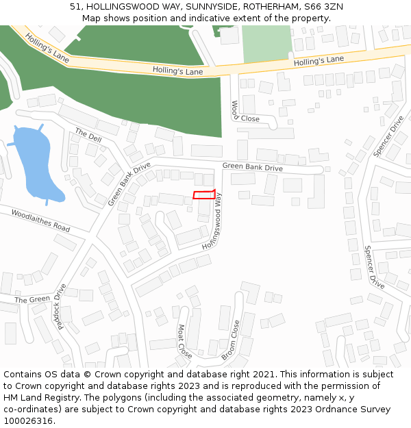 51, HOLLINGSWOOD WAY, SUNNYSIDE, ROTHERHAM, S66 3ZN: Location map and indicative extent of plot