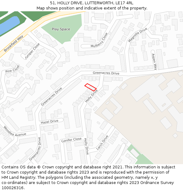 51, HOLLY DRIVE, LUTTERWORTH, LE17 4RL: Location map and indicative extent of plot